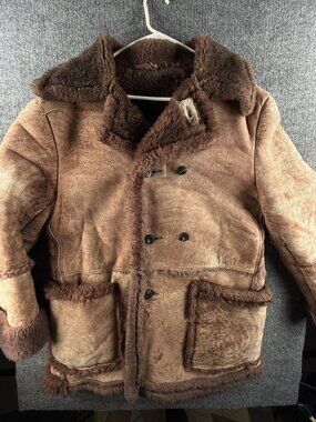 VTG Wilsons House Of Suede & Leather Faux Shearling Coat Heavy USA Size 46